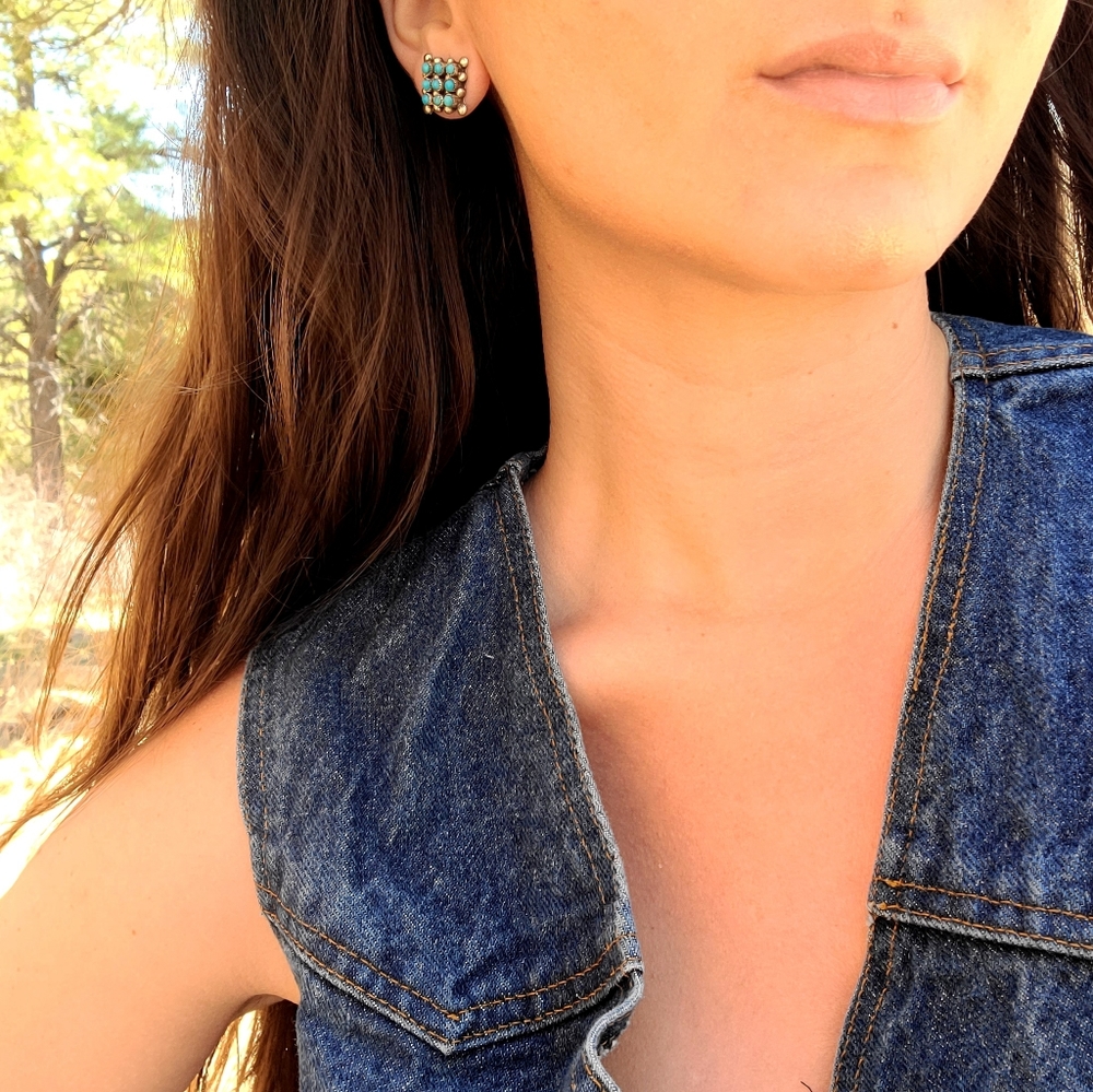Zuni petty point square turquoise stud earrings